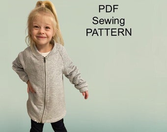 Long jacket with zipper - PDF sewing Pattern, PDF pattern for coat,  PDF pattern for girls,  pdf patterns for kids, girls sewing patterns