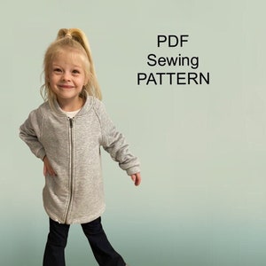 Long jacket with zipper - PDF sewing Pattern, PDF pattern for coat,  PDF pattern for girls,  pdf patterns for kids, girls sewing patterns