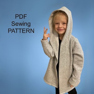 Long kardigan with hood - PDF sewing Pattern, PDF pattern for coat,  PDF pattern for girls,  pdf patterns for kids, girls sewing patterns