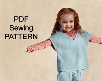 girl's V-neck vest - PDF sewing Pattern,  PDF pattern for girls, pdf patterns for kids, girls sewing patterns, pdf pattern of vest