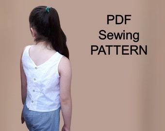 Girls sleeveless top - pdf Pattern, PDF pattern for girls, clothing pattern s PDF, girls sewing patterns, pdf pattern blouse