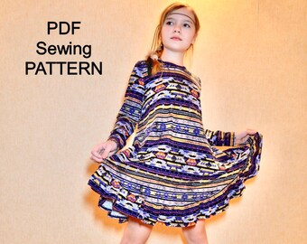 Patrón PDF de vestido de niña, patrón PDF para niñas, patrones PDF para niños, patrones de costura para niñas, patrón PDF para vestido, patrón de ropa PDF