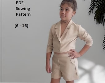 Girl’s suit PDF pattern, Kids PDF pattern, Kids jacket pattern, Sewing pattern of suit, PDF pattern for girls