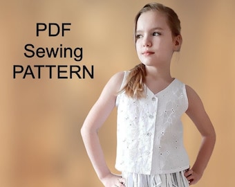 Top sans manches pour fille - Patron pdf, patron PDF pour filles, patron vêtement s PDF, patrons couture filles, patron pdf chemisier