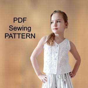 Girls sleeveless top - pdf Pattern, PDF pattern for girls, clothing pattern s PDF, girls sewing patterns, pdf pattern blouse