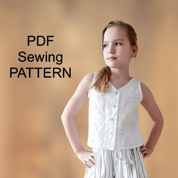 Girls sleeveless top - pdf Pattern, PDF pattern for girls, clothing pattern s PDF, girls sewing patterns, pdf pattern blouse