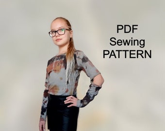 PDF Girl’s T-shirt pattern, PDF pattern for girls,  pdf patterns for kids, girls sewing patterns, pdf pattern blouse, pdf blouse pattern
