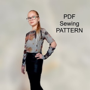 Wzór na koszulkę dla dziewczynki w formacie PDF, wzór dla dziewczynek w formacie PDF, wzory dla dzieci w formacie PDF, wzory do szycia dla dziewczynek, wzór bluzki w formacie PDF, wzór bluzki w formacie PDF