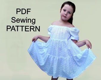PDF pattern of tiered Dress, PDF pattern for girls,  pdf patterns for kids, girls sewing patterns, sewing pattern dress, pdf blouse pattern