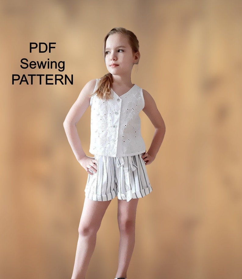 Girls sleeveless top pdf Pattern, PDF pattern for girls, clothing pattern s PDF, girls sewing patterns, pdf pattern blouse image 1