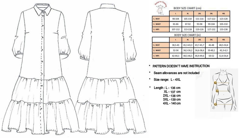 PDF Pattern Long Shirt Dress PDF Pattern Plus Size Women | Etsy