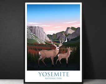 Yosemite National Park, Minimal Art, Yosemite, National Park Poster, Yosemite Poster, National Park, National Park Print, Deer, Deer Art