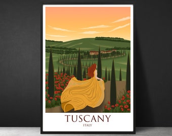 Tuscany, Italy Poster, Travel Print, Minimal Decor, Minimalist Woman, Travel Poster, Italy Art, Travel Art, Tuscany, Tuscany Poster