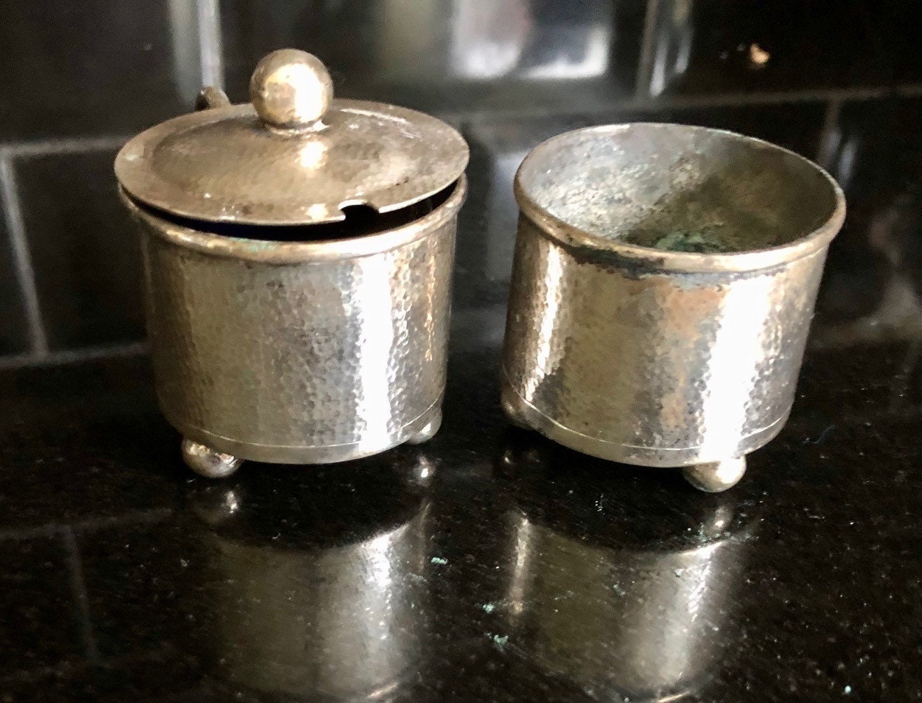 Pair of Silver Plated Condiment Pots. The mustard pot has a Etsy