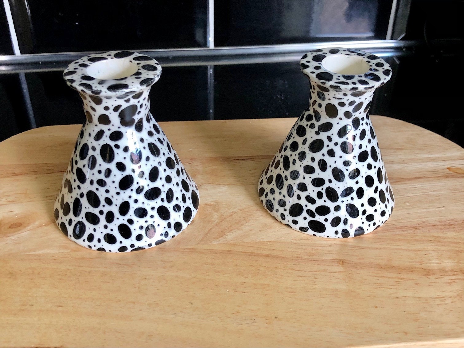 Spotted Pottery Candlesticks. Made in England Height 10cm Etsy