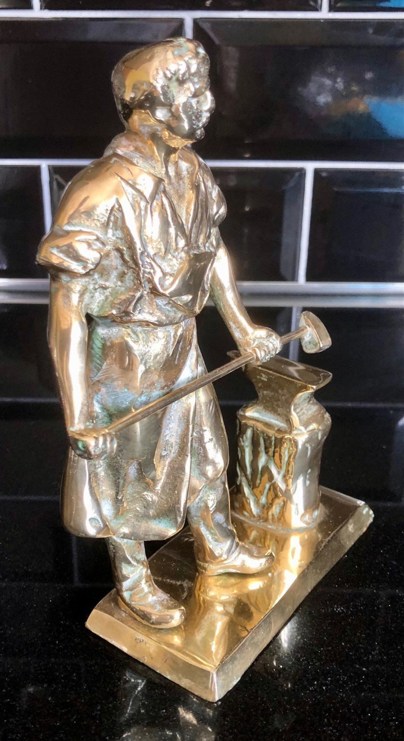 Vintage Brass Figurine of Blacksmith and Anvil. Height 21cm Etsy