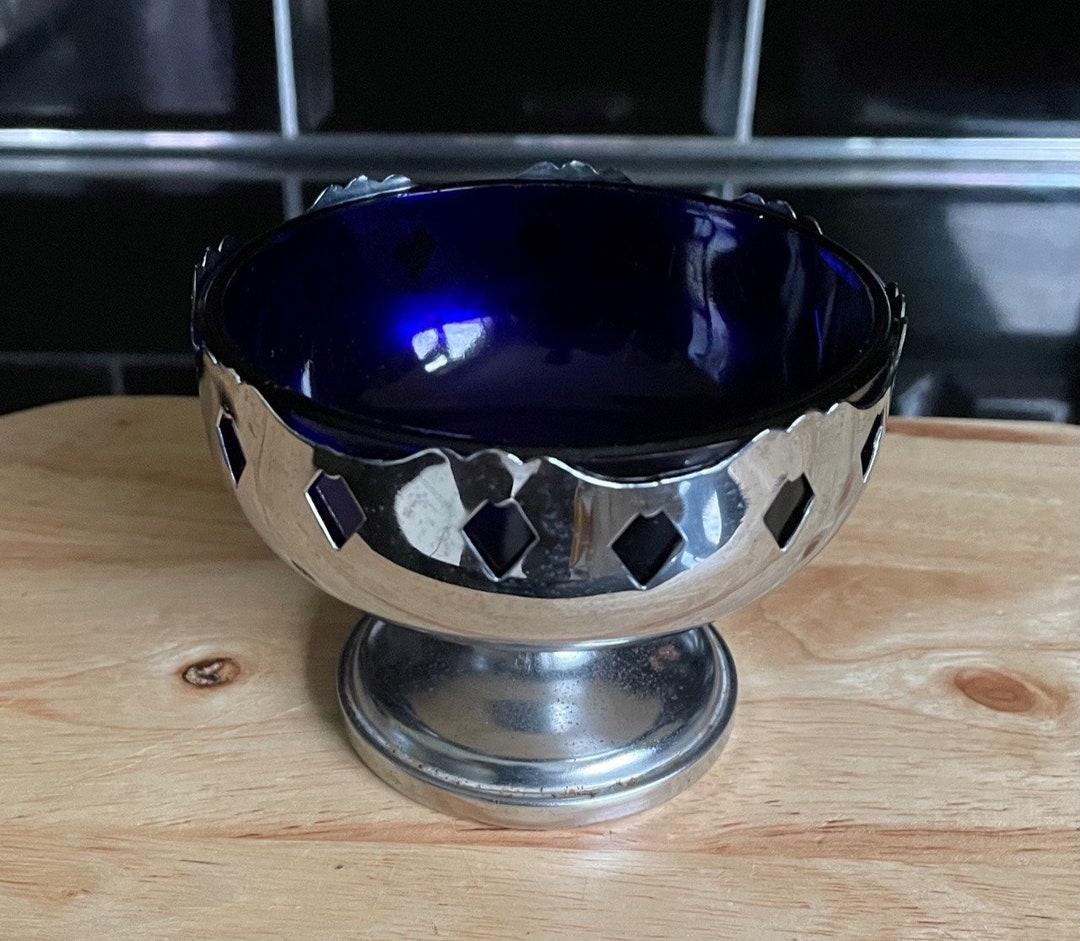 Silver Plate and Blue Glass Sugar Bowl Etsy