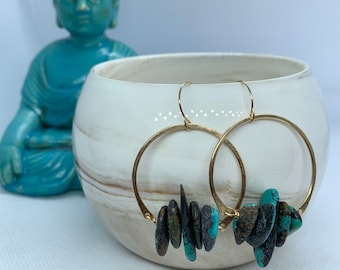 Turquoise Hoops, Turquoise Earrings