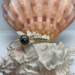 Custom Stamped Tahitian Pearl, Edison Pearl, Maui Shell Bangle