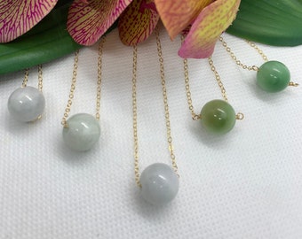 Jade Necklace, 14k Gold Necklace, Jade Floating Necklace, Jade Jewelry