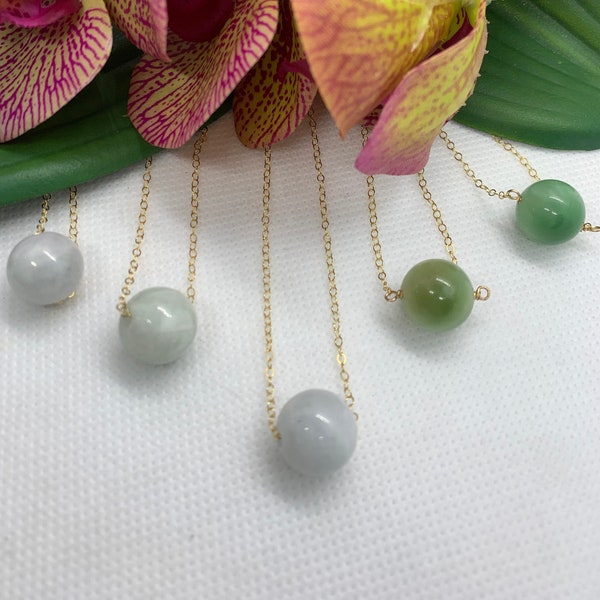 Jade Necklace, 14k Gold Necklace, Jade Floating Necklace, Jade Jewelry