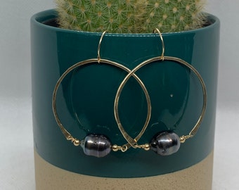 Tahitian Pearl Hoops, Tahitian Pearl Earring, Tahitian Pearl Jewelry