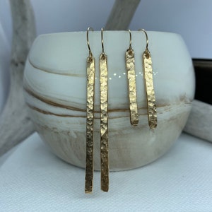 Gold Filled Hammered Bar Earring, Bar Earring, Gold Earring