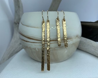 Gold Filled Hammered Bar Earring, Bar Earring, Gold Earring