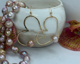 Edison Pearl Heart Hoops, Heart Hoops, Pearl Earring