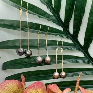 Tahitian Pearl Earring, 14k Gold Filled Earring, Tahitian Pearl,  Black Pearl