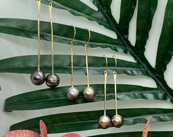 Tahitian Pearl Earring, 14k Gold Filled Earring, Tahitian Pearl,  Black Pearl