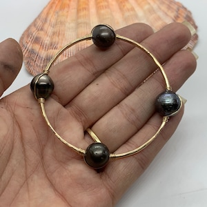 Hawaiian Bangle, Tahitian Pearl Bangle, Gold Bangle, Bracelet