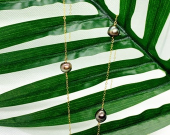 Gold Filled Tahitian Pearl Satellite Necklace