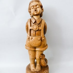 Wooden sculpture,hand carved statue,boy with bird FREE SHIPPING WORLDWIDE