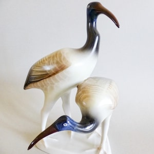 Vintage Crane bird couple,Hungarian Hollohaza porcelain,Vintage collectible figurine FREE SHIPPING WORLDWIDE