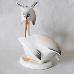 Vintage Hungarian Porcelain Grebe Figurine: Art Deco Pottery