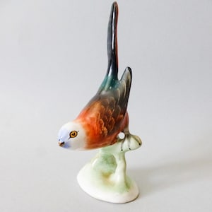 Vintage Hungarian  porcelain bird  figurine,red bird statuette,handpainted FREE SHIPPING WORLDWIDE