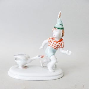 Vintage Metzler and Ortlof  porcelain child figurine,little boy  with goose,porcelain statuette  FREE SHIPPING WORLDWIDE