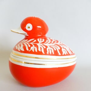 Vintage Hungarian porcelain bird  figurine,red duck jewelry holder FREE SHIPPING WORLDWIDE
