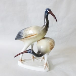 Vintage Crane bird couple,Hungarian Hollohaza porcelain,Vintage collectible figurine FREE SHIPPING WORLDWIDE