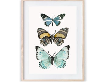 Printable Blue Butterflies Art, Digital Art, INSTANT DOWNLOAD, Butterfly Printable Art, Moth Wall Art