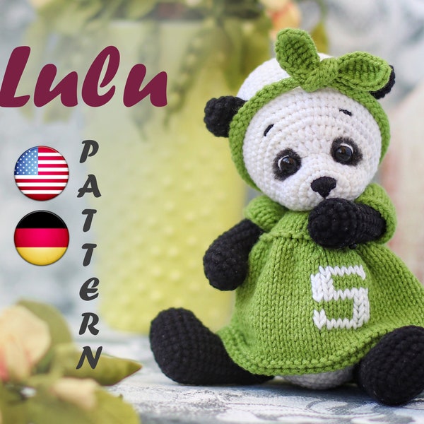 Amigurumi pattern crochet Panda   - mini Crochet Animals - Teddy Bear Clothes (LuLu Panda + Dress + Headband). Häkelanleitung