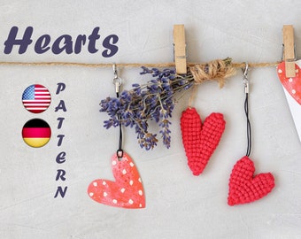 Porte-clés motif coeur au crochet - Coeurs au crochet - porte-clés kpop mignon - mini coeurs plats