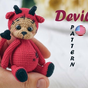 Wzór szydełkowy na Misia Diabła Amigurumi - Halloween - Lucyfer Upadły Anioł - Zwierzęta Szydełkowe - Uroczy mały Miś Teddy