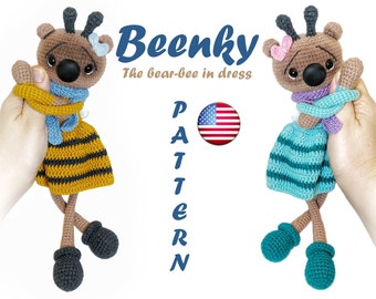 Crochet Bee Pattern Teddy Bear en robe Koala Amigurumi DIY OOAK Jouet fait main