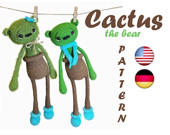Gehäkelte Kaktus Puppe Häkelanleitung Teddy Bär Amigurumi Hakelanleitung DIY OOAK Handmade Spielzeug