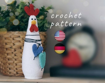 Easter Hen Rooster crochet pattern - amigurumi crochet chicken cockerel - Crochet Animals -  Doodle Doo - Häkelanleitung