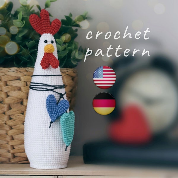 Patrón de crochet de gallina y gallo de Pascua - gallo de pollo a crochet amigurumi - Animales de ganchillo - Doodle Doo - Häkelanleitung