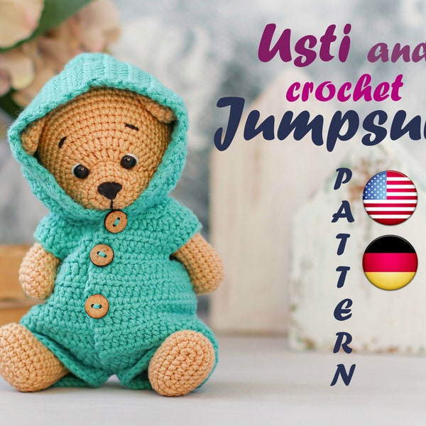 Häkelmuster für Teddybär-Kleidung | Amigurumi Muster Bär | Usti Bär + Häkelpyjama + Hausschuhe | Häkelmuster mit Tieren