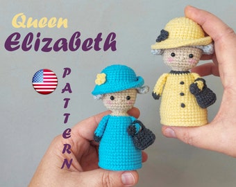 Modèle au crochet de la reine Elizabeth mini poupée Amigurumi Tutoriel PDF en anglais (termes des États-Unis) | deux variantes